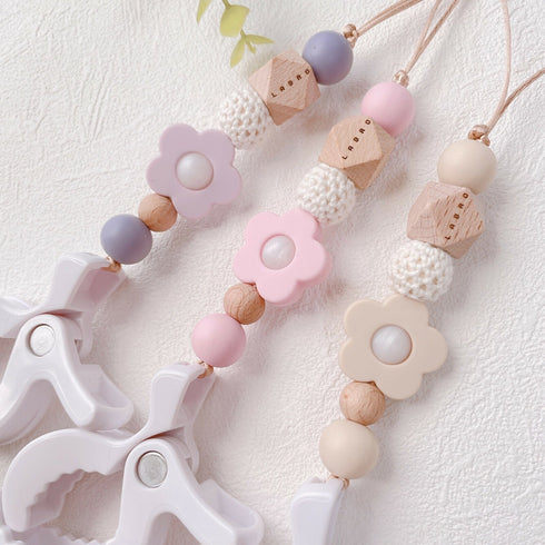 LABRO 赤ちゃんのお靴 ホルダー シューズクリップ お花 星 ウッドビーズ ベビーカーに♪