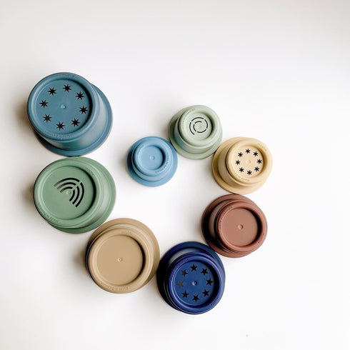 Mushie Stacking Cups Toy スタッキングカップ Forest ブルー系カラー ムシエ