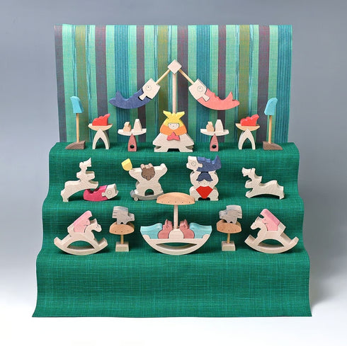 小黒三郎 組み木 五月人形 KK237 円武者三段飾り・小 普通垂幕 木製 つみき こどもの日 男の子の節句 遊プラン