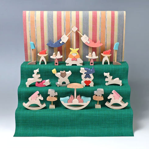 小黒三郎 組み木 五月人形 KK237 円武者三段飾り・小 普通垂幕 木製 つみき こどもの日 男の子の節句 遊プラン