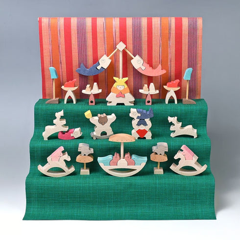 小黒三郎 組み木 五月人形 KK237 円武者三段飾り・小 普通垂幕 木製 つみき こどもの日 男の子の節句 遊プラン