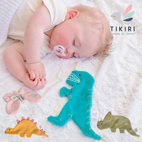 TIKIRI 恐竜 ちょうちょ カシャカシャタオル ベビーおもちゃ Crinkle オーガニックコットン ティキリ