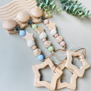 LABRO 星とトイホルダー セット 赤ちゃんのおもちゃ 木製歯固め トイクリップ シリコン 日本製 ラブロ