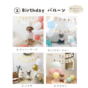Pettomo うちの子記念 5点セット パーティー バースデー バルーン ペット用 犬 猫 小型犬 ハット ビブ ペットモ