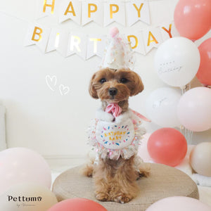Pettomo うちの子記念 5点セット パーティー バースデー バルーン ペット用 犬 猫 小型犬 ハット ビブ ペットモ