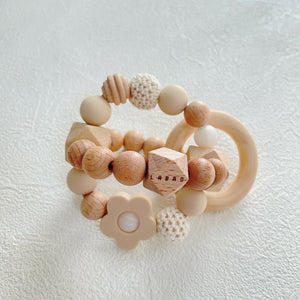LABRO 木製おもちゃ ボール 歯固め 木のおもちゃ 花 フラワー ウッドxシリコンビーズ ファーストトイ ラブロ