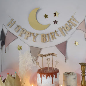 MOONTIC HAPPY BIRTHDAY ガーランド【ヴィンテージレター 加工ウッドバナー】 お誕生日 バースデー ムーンティック