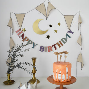 MOONTIC ファブリックガーランド ピンク ナチュラル ホワイト ブルー 全長2.8m HAPPY BIRTHDAY お誕生日ガーランド バースデー