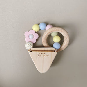LABRO アイスクリーム ティーサー お花 カラフルフラワー 歯がため 木製 木のおもちゃ ファーストトイ 日本製 ラブロ
