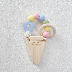 LABRO アイスクリーム 歯固め 木製 木のおもちゃ シリコンビーズ ファーストトイ 花 パステル