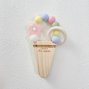 LABRO アイスクリーム 歯固め 木製 木のおもちゃ シリコンビーズ ファーストトイ 花 パステル