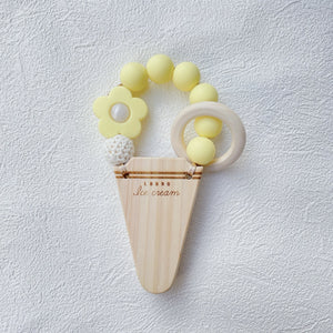 LABRO アイスクリーム 歯固め 木製 木のおもちゃ シリコンビーズ ファーストトイ 花 パステル 単色 ワンカラー ラブロ 天然木