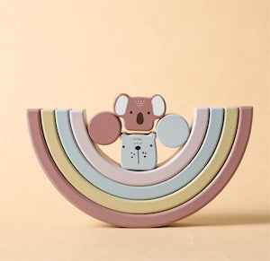 木製 虹どうぶつ 積み木 木のおもちゃ レインボーつみき