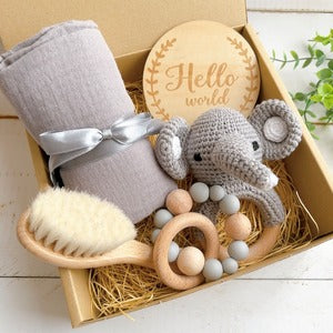 ぞうさん あみぐるみラトルのベビーギフト 5点セット Elephant Baby Rattle Teethers Set 90709