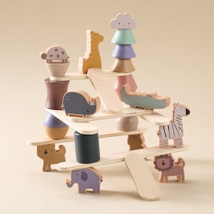 どうぶつ積み木タワー 木製おもちゃ Animal Cartoon Toys
