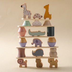 どうぶつ積み木タワー 木製おもちゃ Animal Cartoon Toys