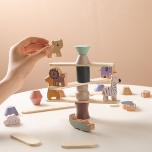 どうぶつ積み木タワー 木製おもちゃ Animal Cartoon Toys