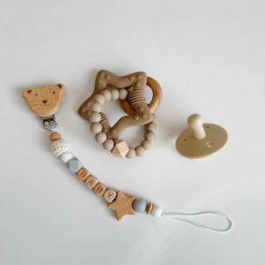 出産祝いに♪ カフェカラー 5点セット ベビーセット ストローマグ お食事エプロン ベビーボール 木のおもちゃ トイホルダー