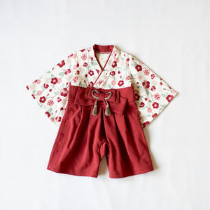 mocmof ベビー 袴 ロンパース うめ柄 622-556000 レッド グレー 70cm 80cm 90cm 着物 節句 お祝い お正月 モクモフ