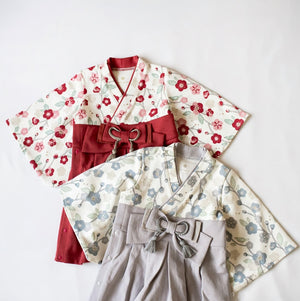 mocmof ベビー 袴 ロンパース うめ柄 622-556000 レッド グレー 70cm 80cm 90cm 着物 節句 お祝い お正月 モクモフ