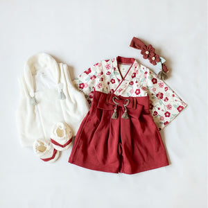 mocmof ベビー 袴 ロンパース うめ柄 622-556000 レッド グレー 70cm 80cm 90cm 着物 節句 お祝い お正月 モクモフ