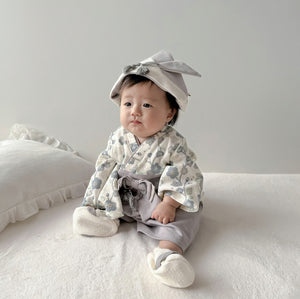 mocmof ベビー 袴 ロンパース うめ柄 622-556000 レッド グレー 70cm 80cm 90cm 着物 節句 お祝い お正月 モクモフ