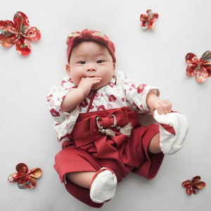 mocmof ベビー 袴 ロンパース うめ柄 622-556000 レッド グレー 70cm 80cm 90cm 着物 節句 お祝い お正月 モクモフ