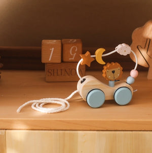 木製 らいおんさんのビーズコースター プルトイ