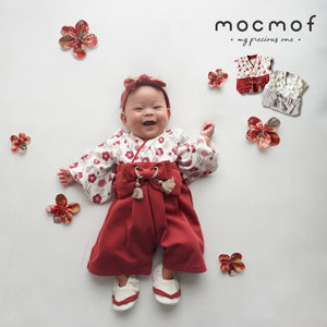 mocmof ベビー 袴 ロンパース うめ柄 622-556000 レッド グレー 70cm 80cm 90cm 着物 節句 お祝い お正月 モクモフ