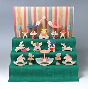 小黒三郎 組み木 五月人形 KK237 円武者三段飾り・小 普通垂幕 木製 つみき こどもの日 男の子の節句 遊プラン