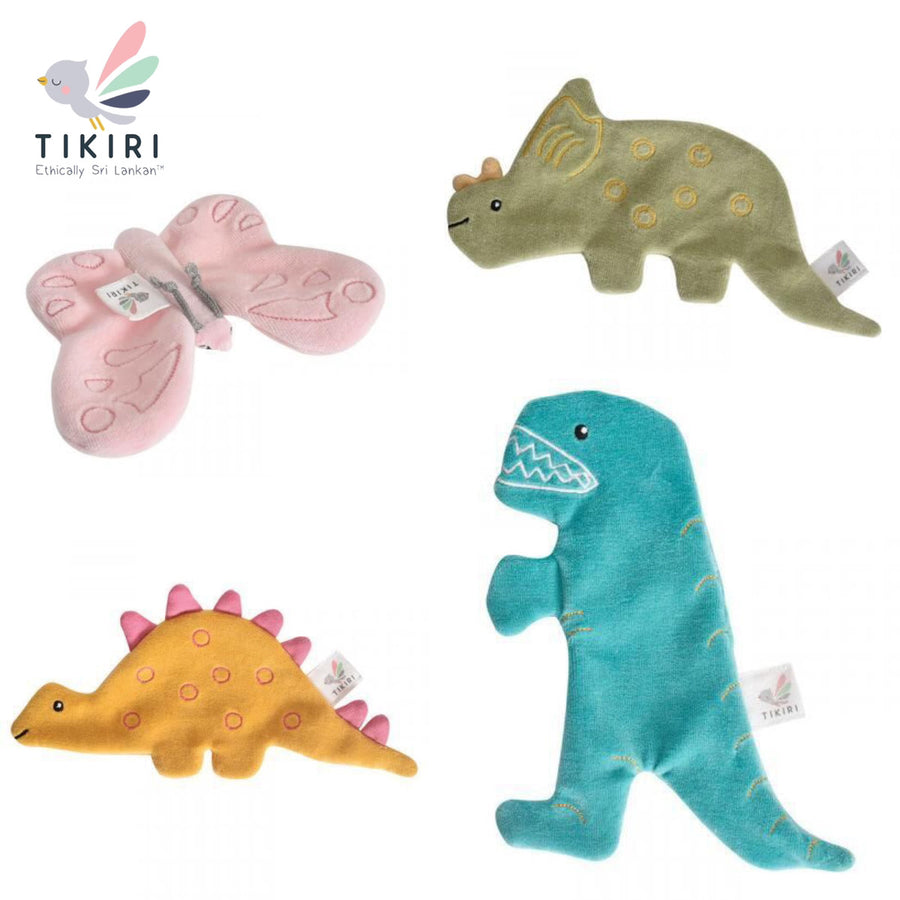 TIKIRI 恐竜 ちょうちょ カシャカシャタオル ベビーおもちゃ Crinkle オーガニックコットン ティキリ